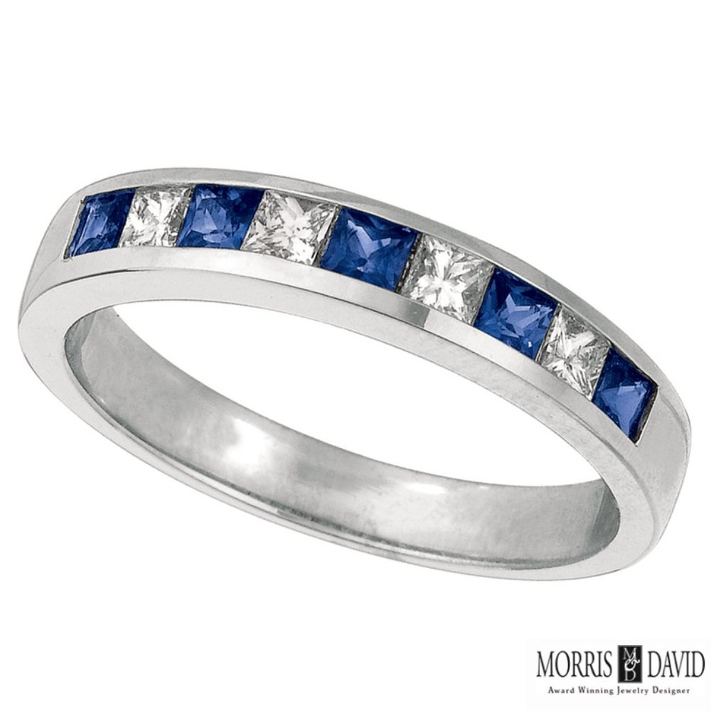 0.75 Carat Natural Diamond & Sapphire Ring Band